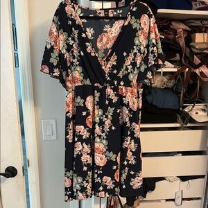 SHEIN Pink and Blue Flutter Sleeve Midi Sundress